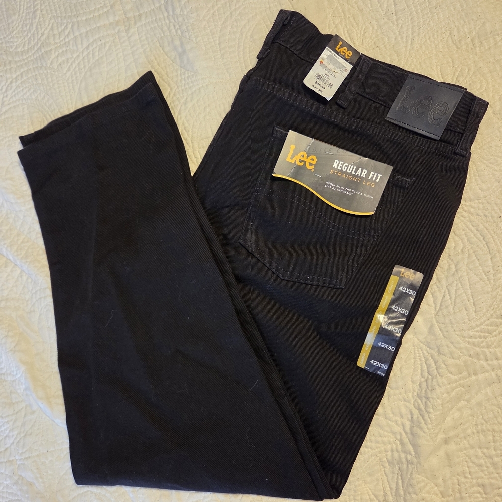 Lee Men's Jeans 42x30 Regular Fit Straight Leg Black 100% Cotton